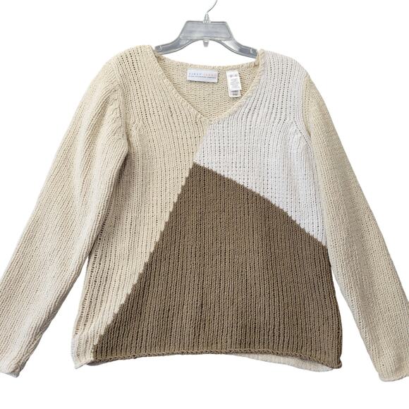 First Issue Liz Claiborne Tan Sweater Preppy V-Neck Long Sleeve Women Size S Top - Picture 1 of 8
